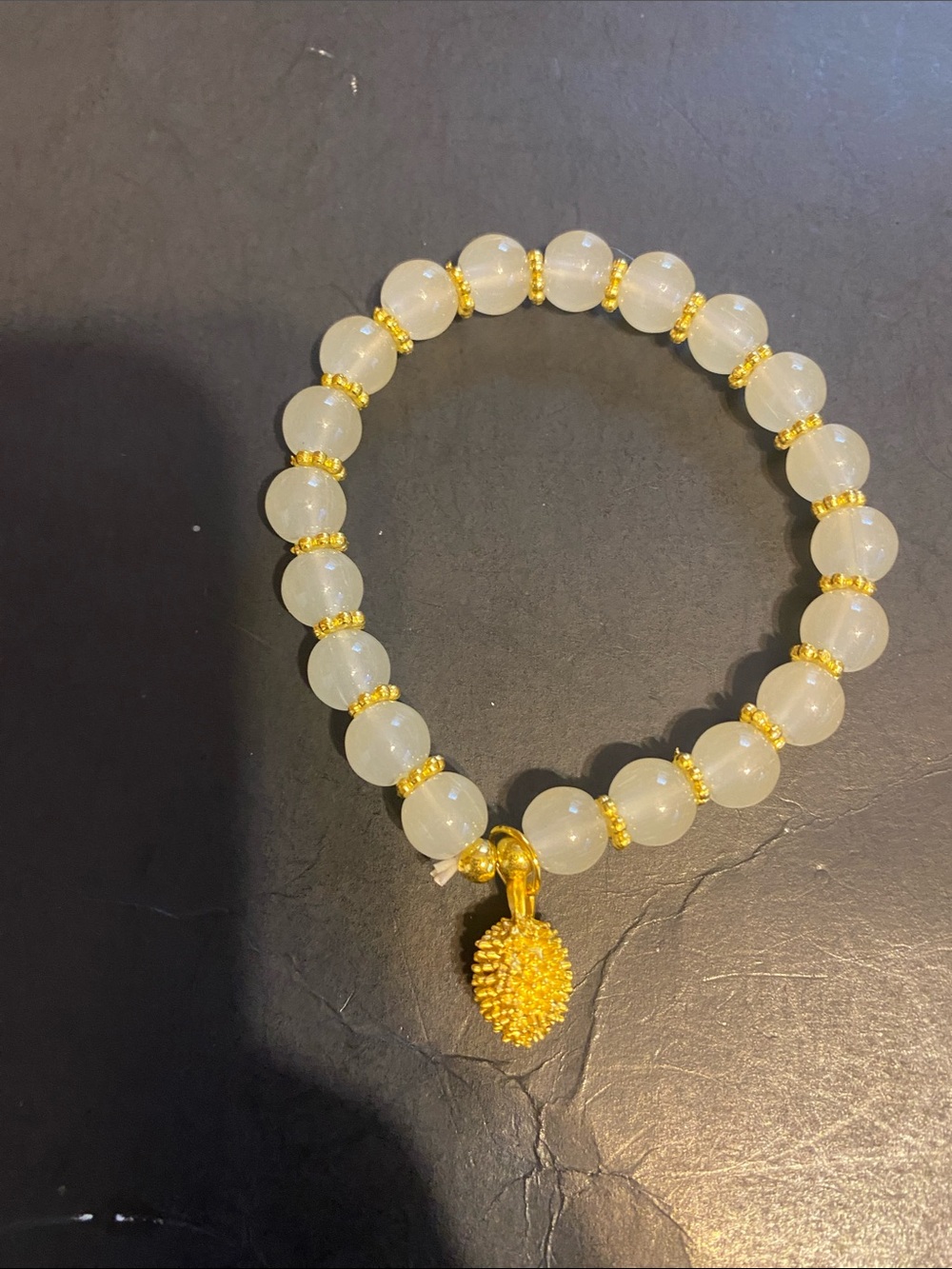 Gold-Accent White Beaded Charm Bracelet